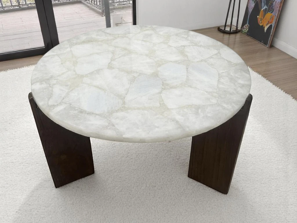 Elegant Round White Quartz Agate Sofa Table for Living Room